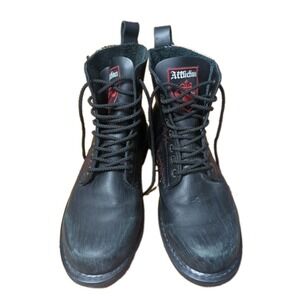 S4Affliction Deviant Skull Patch Combat Boots Mens 9.5 Blk Leather Biker Lace Up